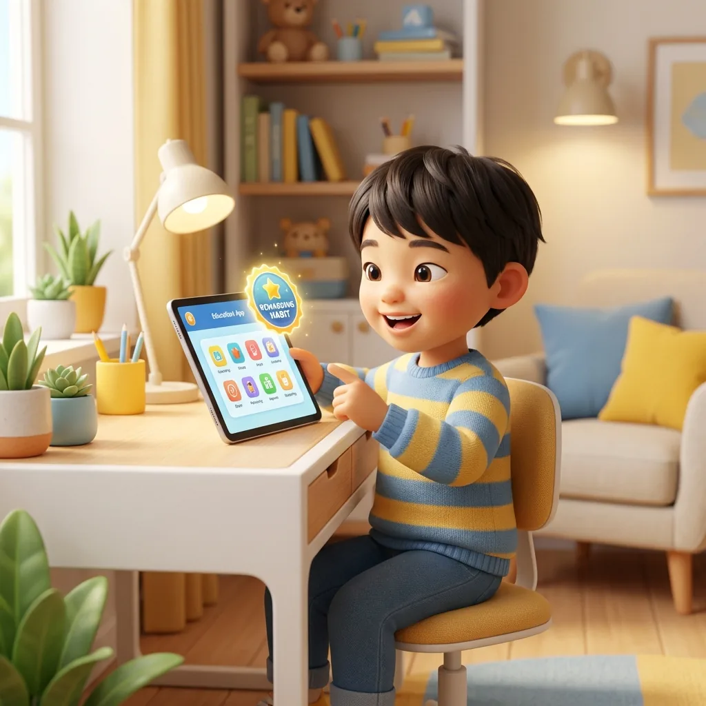 Happy child learning habit